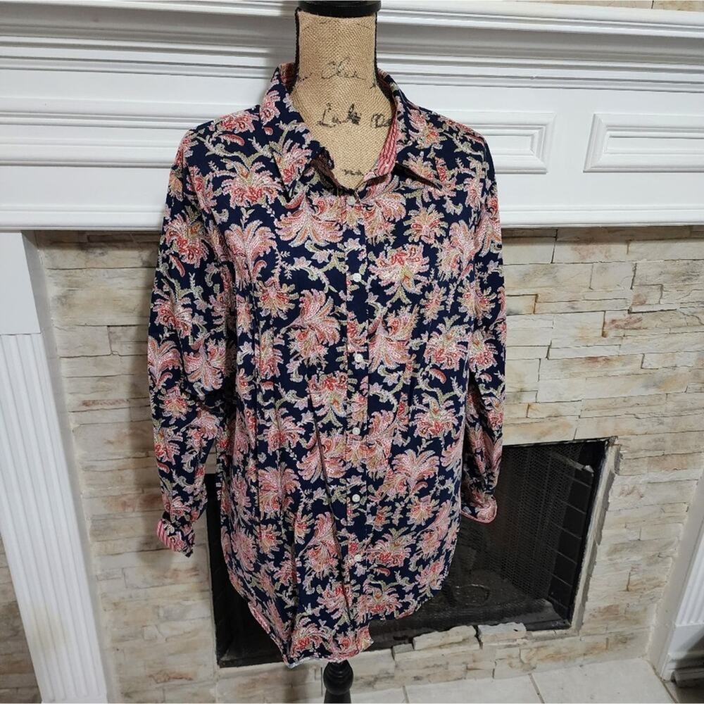 Chaps 100% cotton floral button down no iron shirt plus size 2X